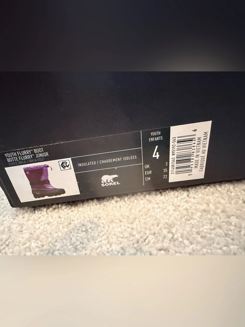 Sorel Youth Flurry Boots in Purple Dahlia, Size 4
